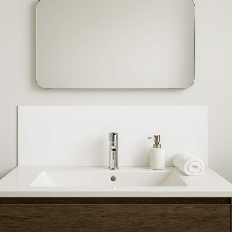 Crédence blanche sur mesure pour salle de bain Crédence blanche sur mesure pour salle de bain