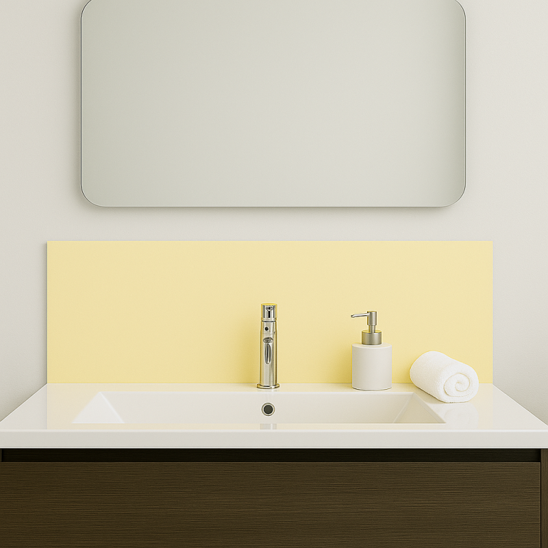 Crédence blanc crème sur mesure pour salle de bain Crédence blanc crème sur mesure pour salle de bain