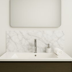Crédence effet marbre blanc et gris clair sur mesure salle de bain