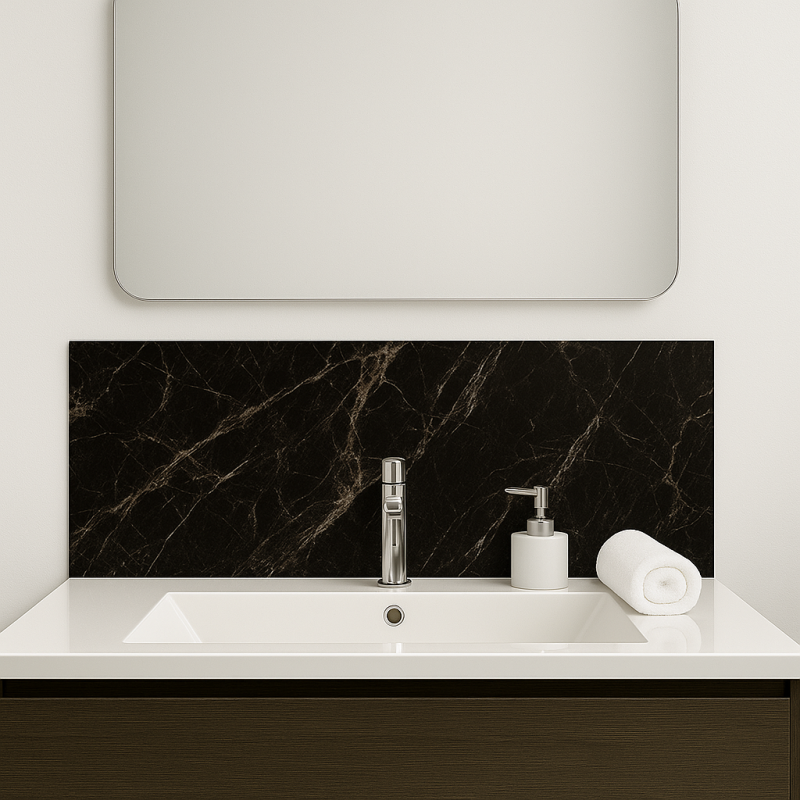 Crédence effet marbre marron foncé sur mesure salle de bain Crédence effet marbre marron foncé sur mesure salle de bain