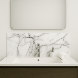 Crédence effet marbre blanc et gris sur mesure salle de bain
