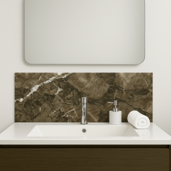 Crédence effet marbre et pierre naturelle sur mesure salle de bain