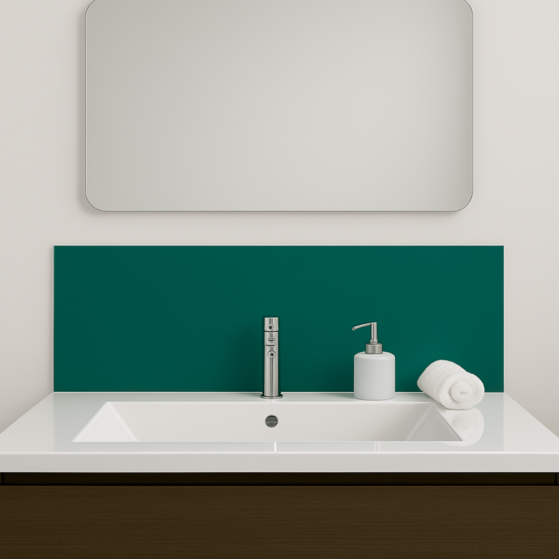Crédence bleu pétrole sur mesure pour salle de bain Crédence bleu pétrole sur mesure pour salle de bain