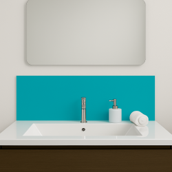 Crédence bleu canard sur mesure pour salle de bain