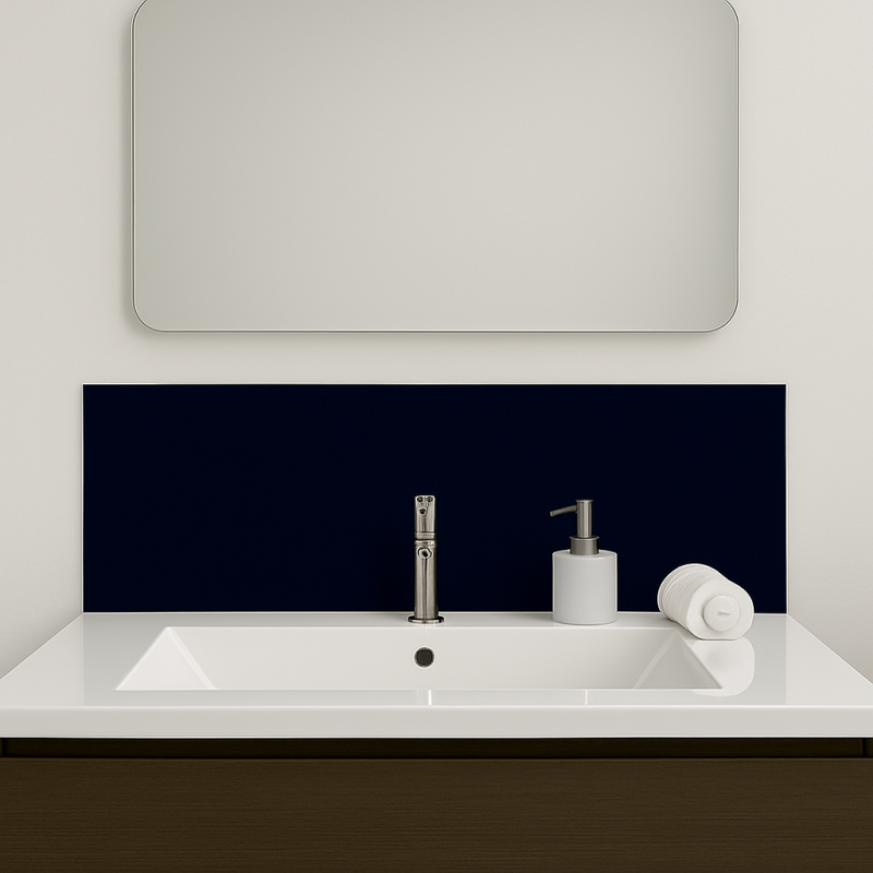 Crédence bleu foncé sur mesure pour salle de bain Crédence bleu foncé sur mesure pour salle de bain
