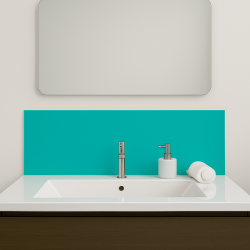 Crédence bleu lagon sur mesure pour salle de bain