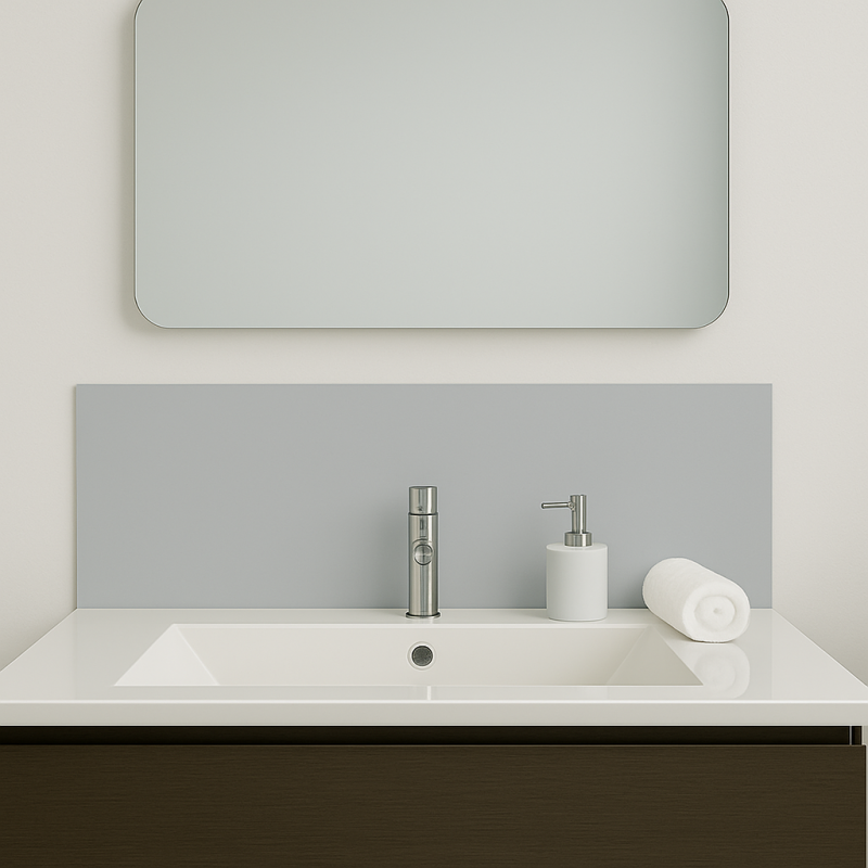 Crédence gris clair sur mesure pour salle de bain Crédence gris clair sur mesure pour salle de bain