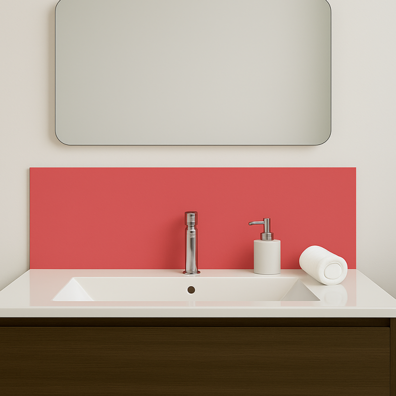 Crédence rouge grenade sur mesure pour salle de bain Crédence rouge grenade sur mesure pour salle de bain